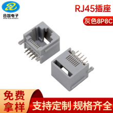 RJ45网络电话插座灰色卧式8P8C全塑网口带耳网络通讯RJ45母座全塑