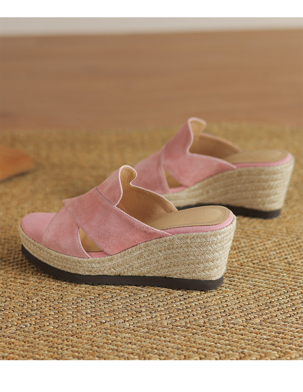 Dép sandal nữ quai ngang đế xuồng đan cói gót 7 cm — Màu đen chi tiết 21