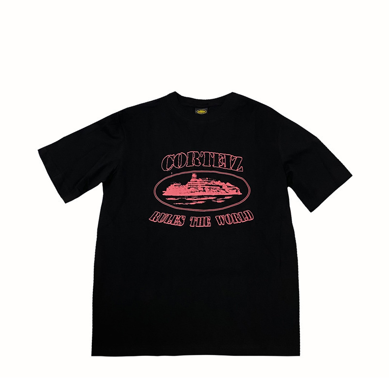 Round Neck Design T-Shirt Casual Women's Trendy Hip-Hop Summer Tops Men's Trendy Skateboard Loose Short-Sleeved Street Cotton