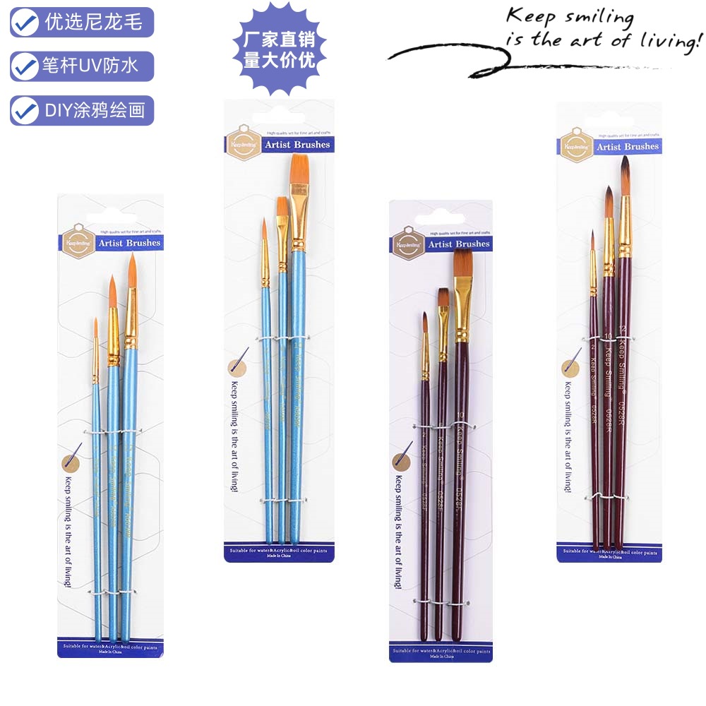 3 piezas combinación cepillo plano de cerámica vinilo muñeca pintura pincel acuarela gouache acrílico fábrica al por mayor
