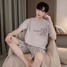 纯棉睡衣男夏季高品质休闲圆领薄款大码短袖短裤家居服套装可外穿