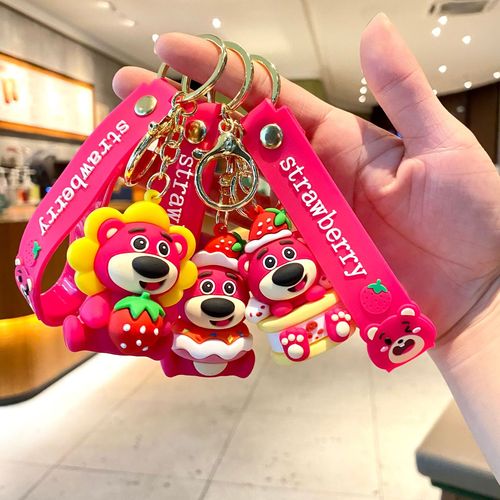New Dessert Strawberry Bear Cartoon Keychain Cute Doll Bag Couple Pendant Car Keychain Small Gift
