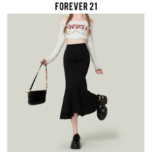 Forever21黑色高腰包臀鱼尾裙女性感修身A字伞裙一步中长半身裙子