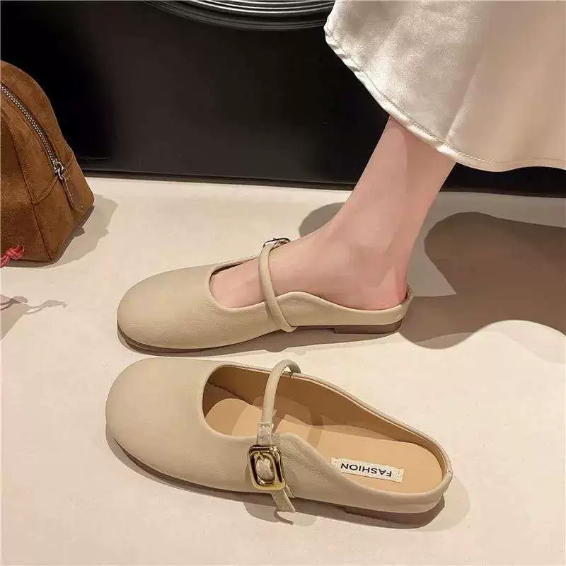 Baotou half slippers for women in spring wear 2025 new flat-soled lazy casual versatile retro gentle fairy wind and smooth