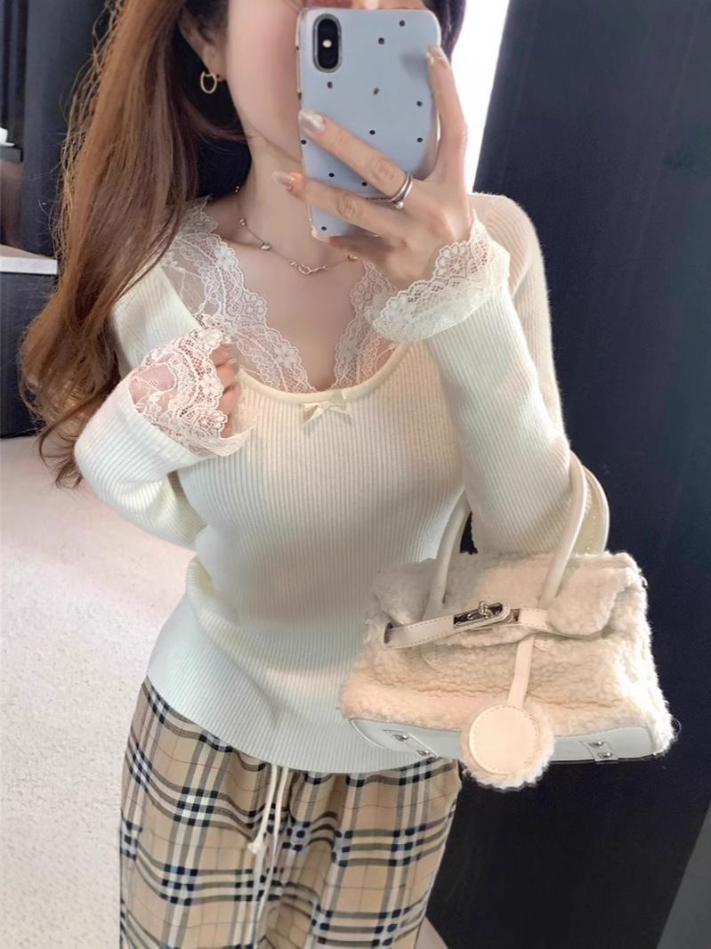 White lace demi-season sweater