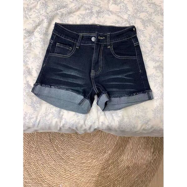 辣妹紧身包臀牛仔短裤女夏季显瘦高腰潮牌美式复古修身卷边热裤子