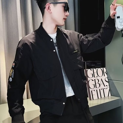 Men's Black Flight Jacket Coat | Spring/Summer High-End Cool & Handsome American-Style Baseball Wear for Men