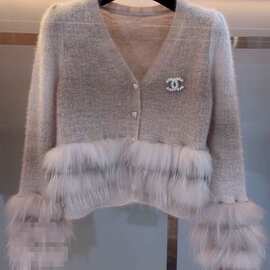 高级感时尚轻熟风毛茸茸毛衣外套女2023秋冬新款名媛百搭针织开衫