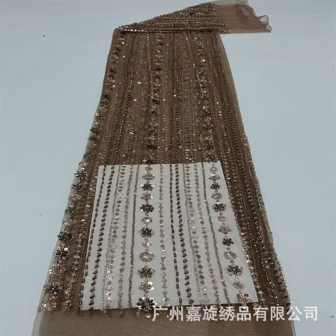 Tela de malla de aire de moda europea y americana de estilo pesado tubo de perlas esquinilla perlas clavado vestido de boda cheongsam vestido de tela