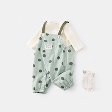 婴儿背带裤套装春秋季2025新款恐龙婴幼儿分体两件套一岁宝宝秋装