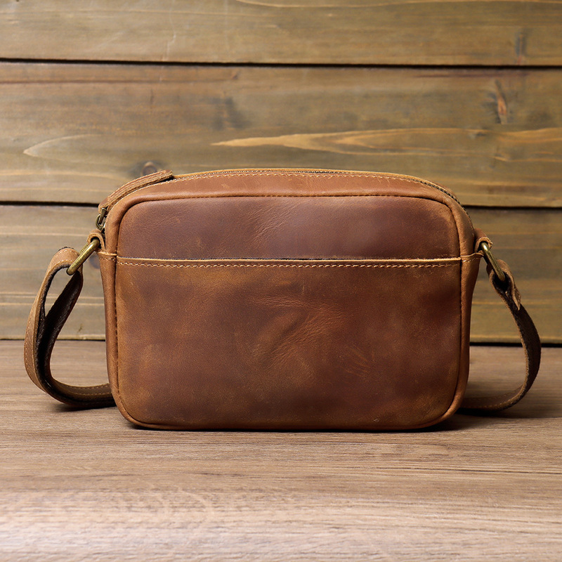 Dropshipping Foreign Trade Wholesale Crazy Horse Leather Men's Shoulder Bag, Vintage Simple First-Layer Cowhide Crossbody Bag, Genuine Leather Trendy Men's Bag