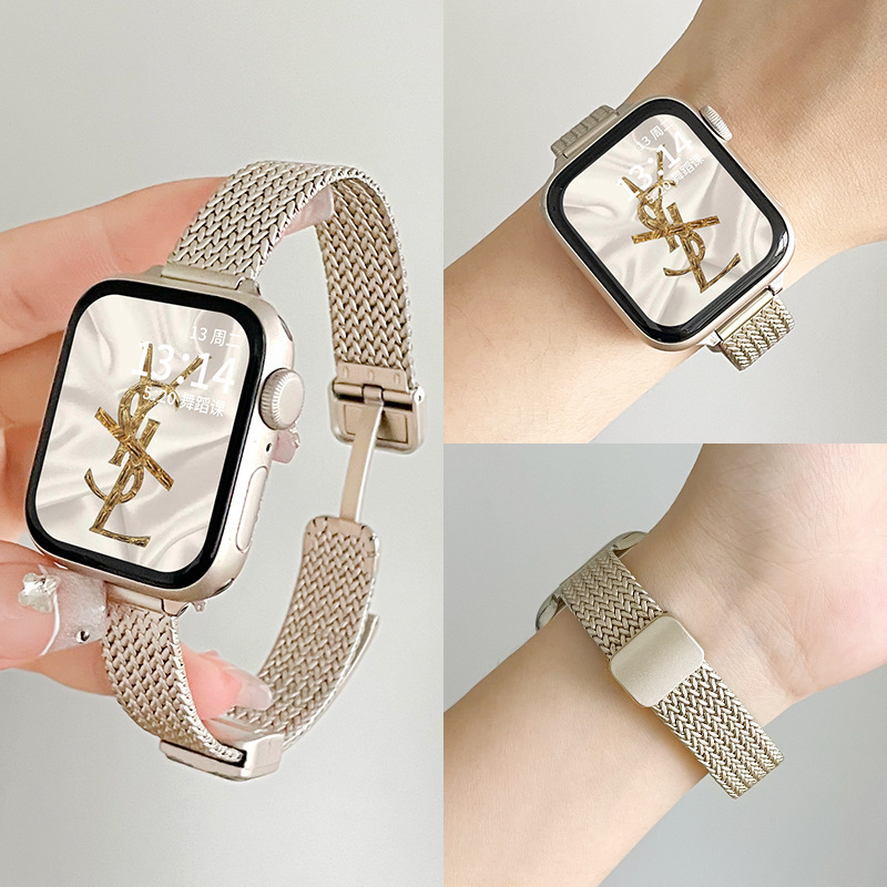 Suitable for Applewatchs11 Watch Strap for Women, S10 Niche New Model, S8S7 Wheat Ear Metal Magnetic Suction with a High-End Feel Suitable for Applewatchs11 Watch Strap for Women, S10 Niche New Model, S8S7 Wheat Ear Metal Magnetic Suction with a High-End Feel