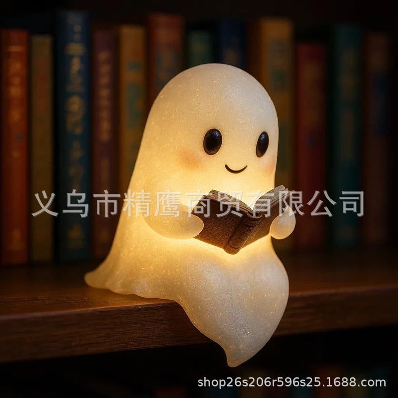 新品Cute Ghost Reading Book Lamp可爱鬼读书灯万圣节工艺品摆件|undefined