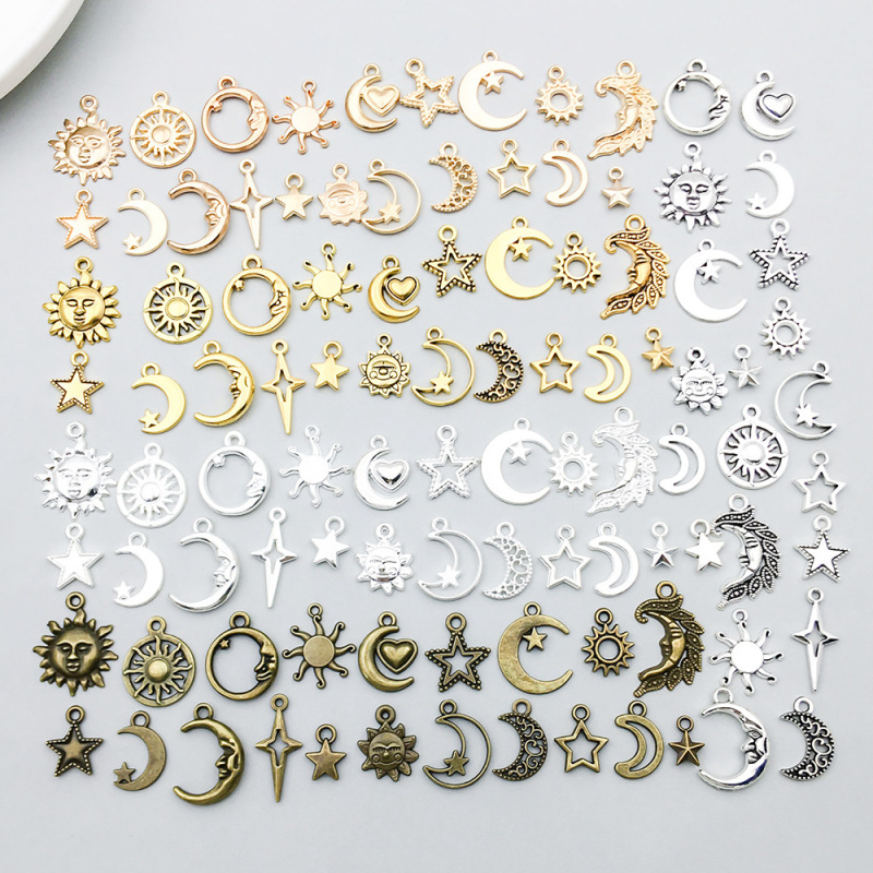 Mixed 100 five-color alloy sun moon star pendant pendant diy bracelet necklace accessories
