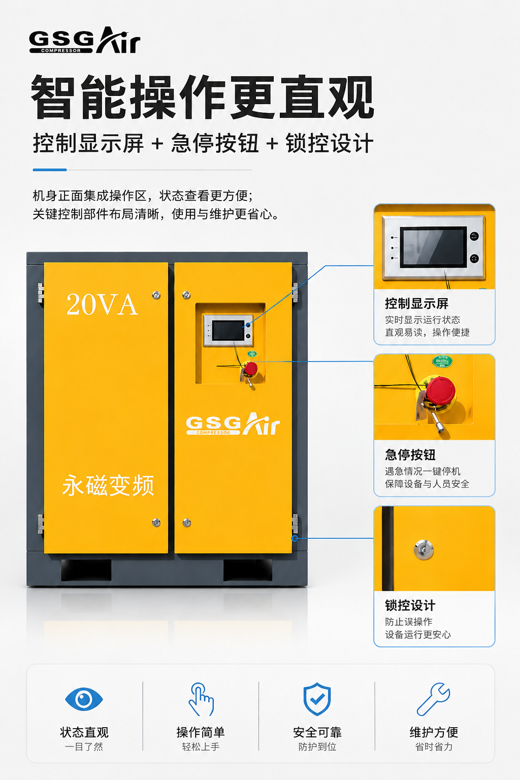 15Kw Permanent Magnet Variable Frequency Screw Air Compressors Commonly Used in Workshops, 20P Stable and Durable Air Compressors, Factory Direct Sales