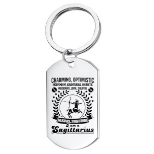 Amazon Cross-Border Twelve Zodiac Signs Gifts Stainless Steel Engraved Keychains Military Brand Jewelry Mobile Phone Pendants Wholesale