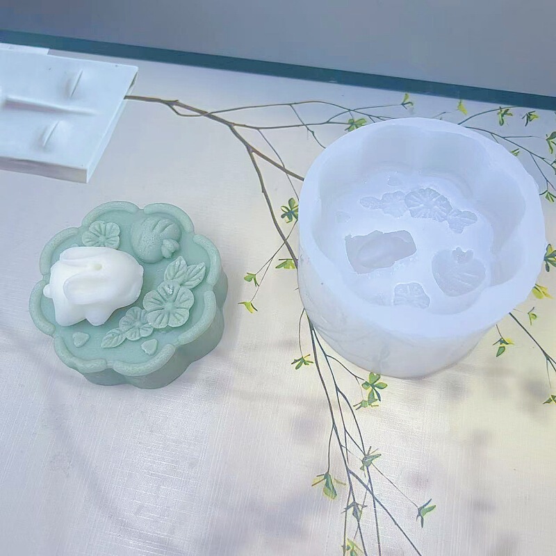 爆款中秋月饼可爱小兔子香薰蜡烛硅胶模具月兔月饼烘焙蛋糕模具|undefined