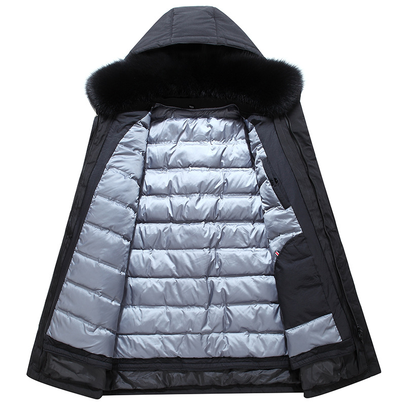 Abbigliamento maschile fornitura speciale autunno e inverno uomo grande collo di pelliccia alla moda business casual con cappuccio giacca di seta cotone giacca antivento_voghion.com