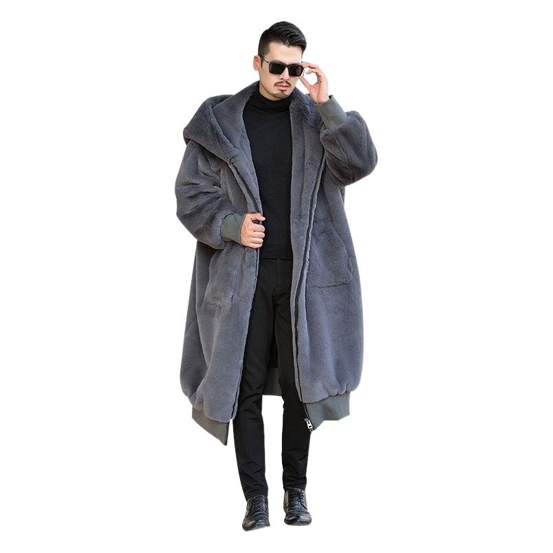 Venta al por mayor de invierno de los nuevos hombres de mediados de longitud de imitación de Piel de Conejo Abrigo de estilo Coreano suelta de piel sintética engrosada abrigo caliente