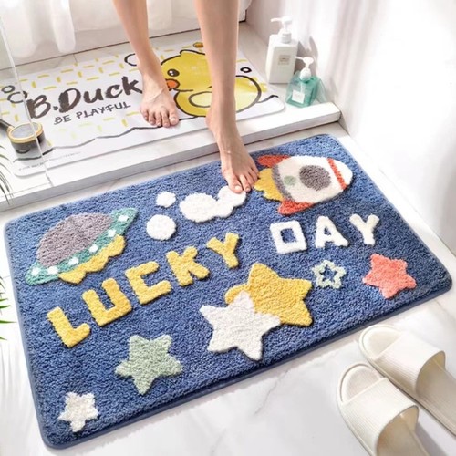 Faux Cashmere Patterned Bathroom Mat with Multiple Designs, Waterproof, Non-Slip, Cartoon Style Entrance Mat, Crystal Felt