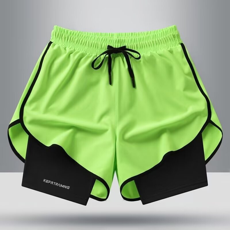 Men's Basketball Shorts, Two-In-One Sports Pants, Gym Gear, Three-Point Running Shorts, American-Style Lining, Knee-Length Training Shorts