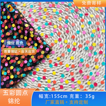 锦纶五彩圆点胶浆印花网纱布料童装蓬蓬婚纱礼服装饰网布面料批发