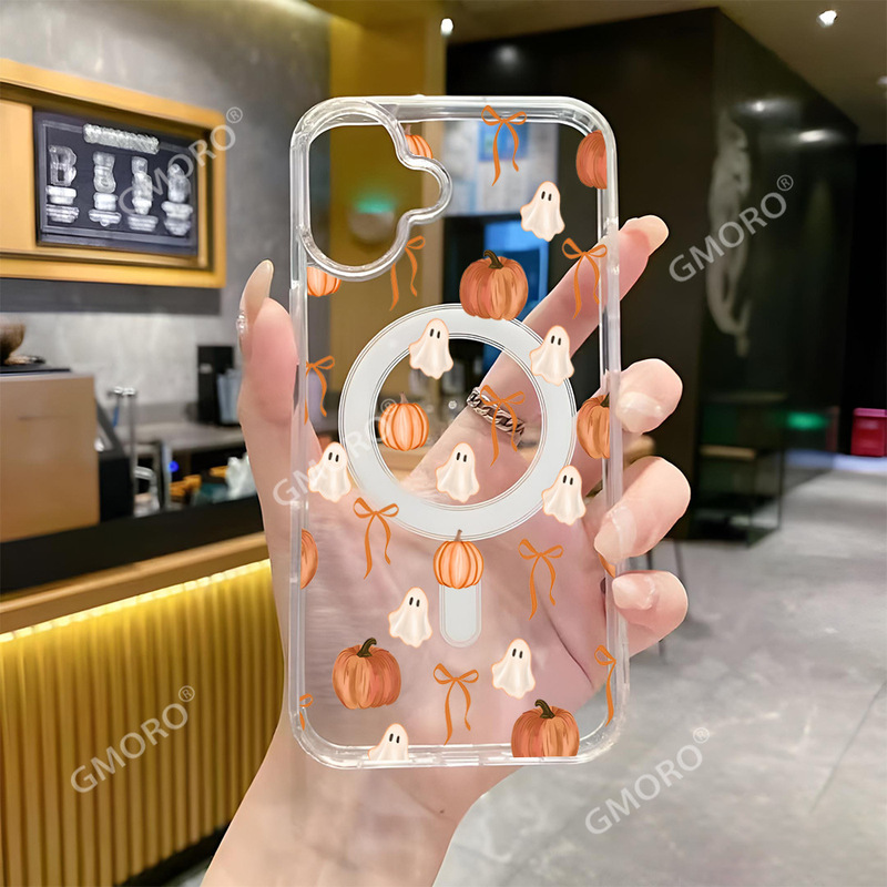 Cross-border best-selling Halloween pumpkin phone case for iPhone 17, minimalist style ultra-thin transparent protective cover for Apple 16 Pro Max