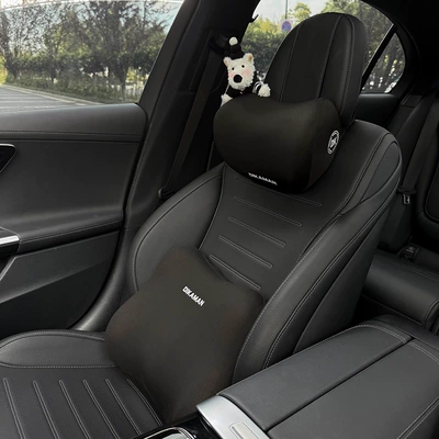 Foam Car Seat Neck Pillow | Headrest - black-hat-black-gold-buttoned-clothes-west-highland-left-black-neck-pillow-lumbar-support