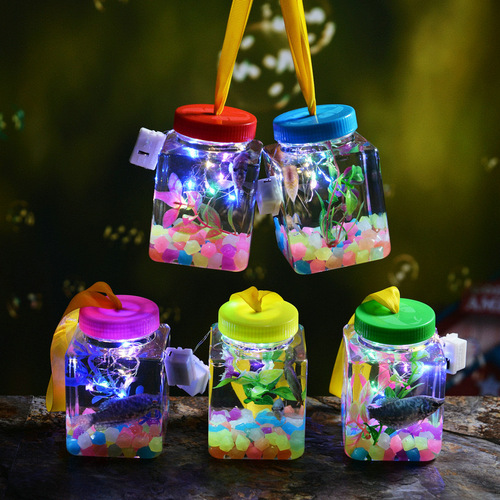 Street stall night market luminous cans fish bottles goldfish tank jellyfish betta tank pet plastic portable turtle box