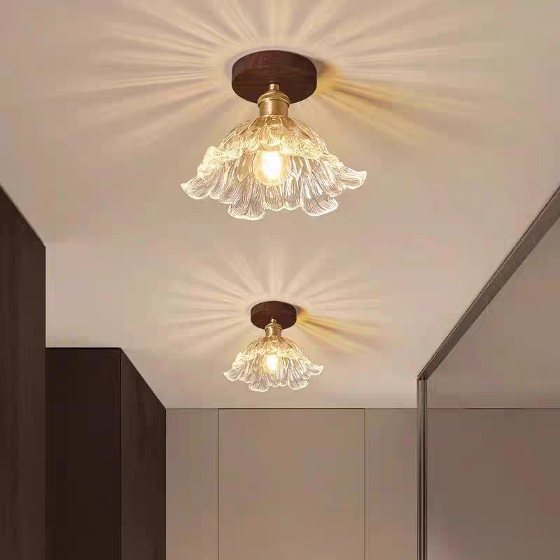 New Chinese Style Aisle Lamp Ceiling Lamp Modern Simple Walnut Glass Entrance Balcony Corridor Kitchen and Bathroom Entrance Lamp