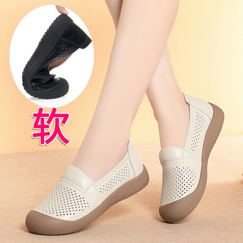 Sandal nữ da bò thật mũi kín đế mềm thoáng khí — màu be