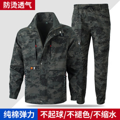 Elastic reflective strip twill cotton overalls for men, spring and autumn suits, welding, auto repair, labor protection, wear-resistant, anti-scalding outdoor work clothes