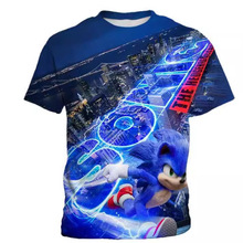 跨境外贸时尚索尼克3D印花T恤上衣童装短袖男童女童上衣