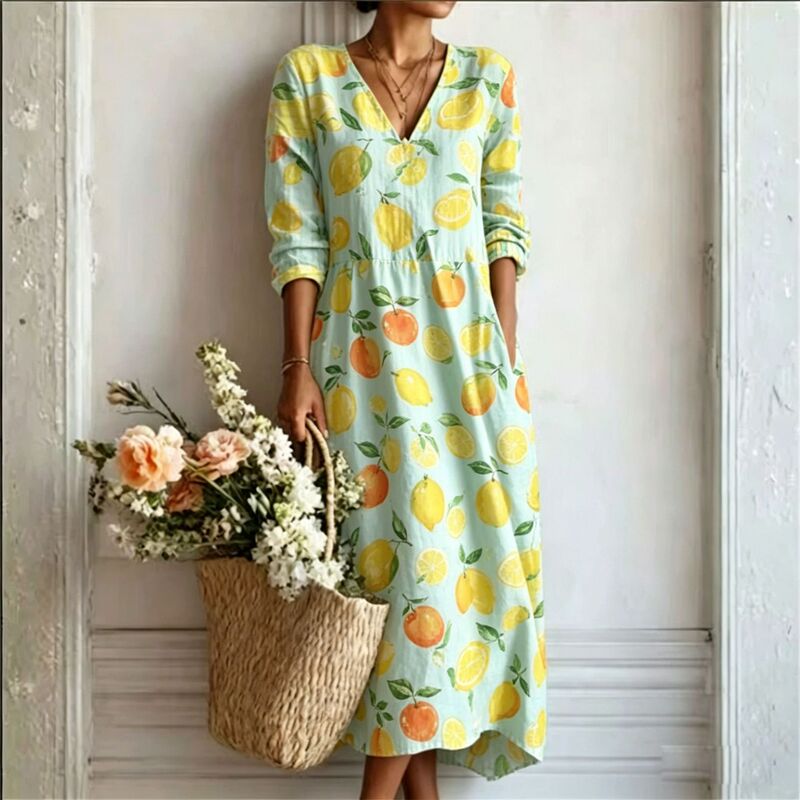 Marine life print loose-fitting short-sleeve dress, Amazon independent site cross-border resort style cotton-linen long dress Marine life print loose-fitting short-sleeve dress, Amazon independent site cross-border resort style cotton-linen long dress