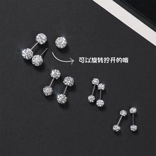 圆形OL免摘软陶满钻球耳钉925轻奢风耳骨钉钛钢养耳洞拧螺丝耳饰