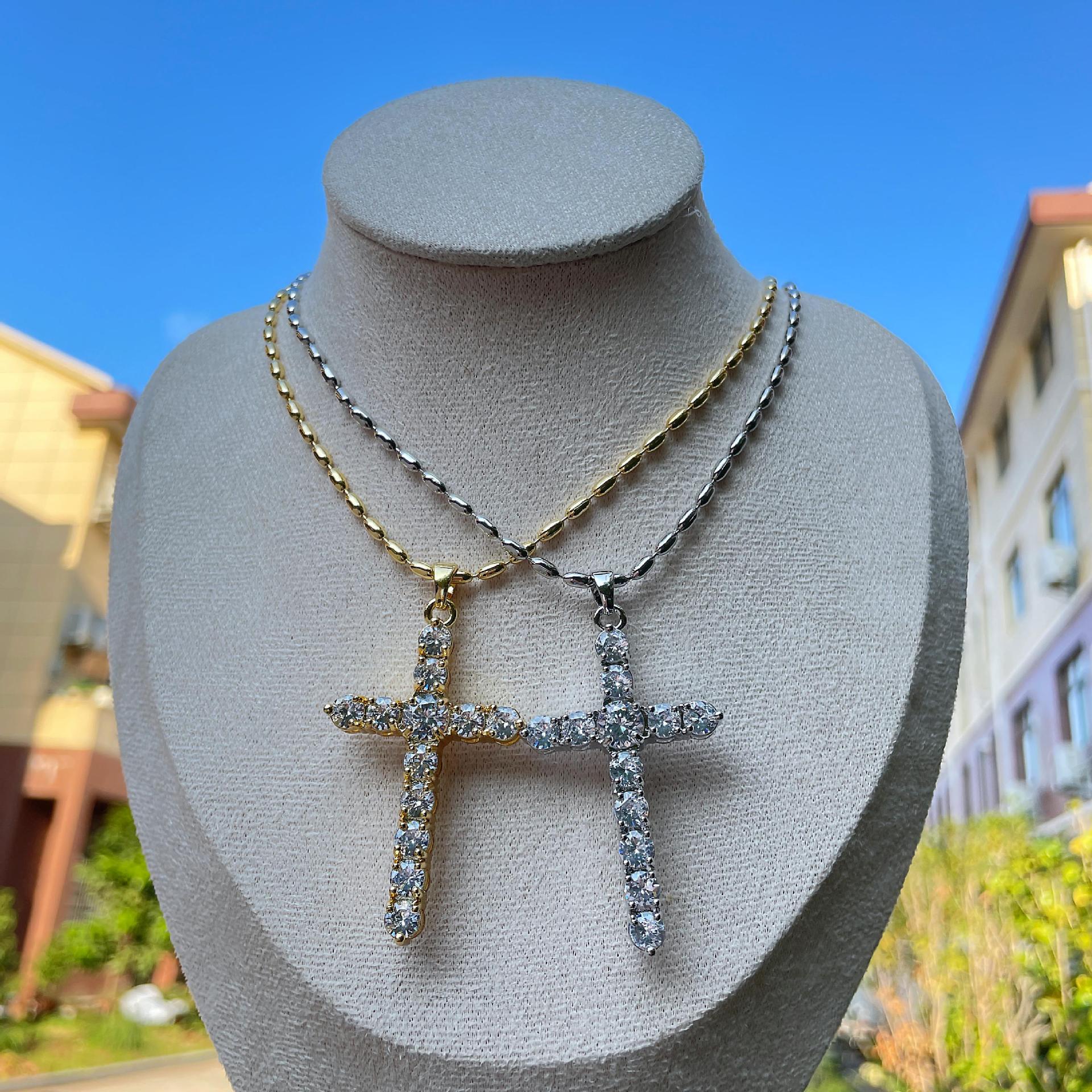 ball chain Chain Type Holiday, Daily Occasion Copper Material Copper Ball Chain Plating Cross Zircon Pendant Necklace