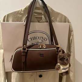 南枫新品杏仁奶霜枕头包包女士秋冬复古撞色腋下包通勤单肩包