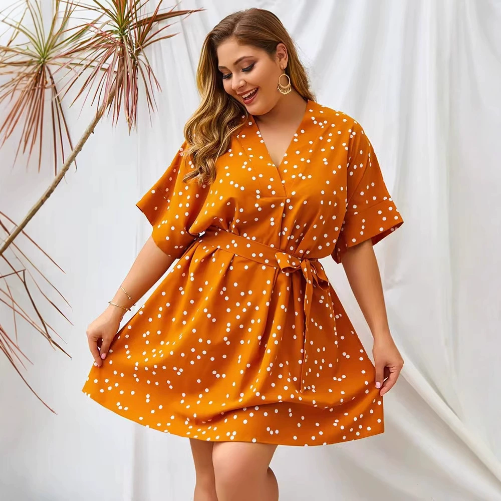 Летнее платье больших размеров для женщин Amazon 2025, с V-образным вырезом и короткими рукавами, готово к продаже.