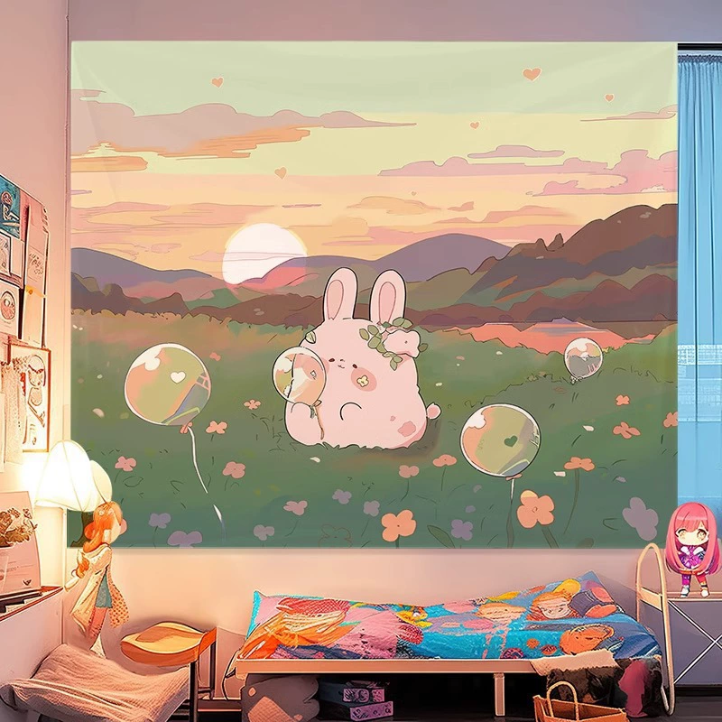 Sanrio INS фоновая ткань с милой мелайи, подвесная ткань Cuolomi, девичье сердечко, коричный узор, настенный гобелен для общежития