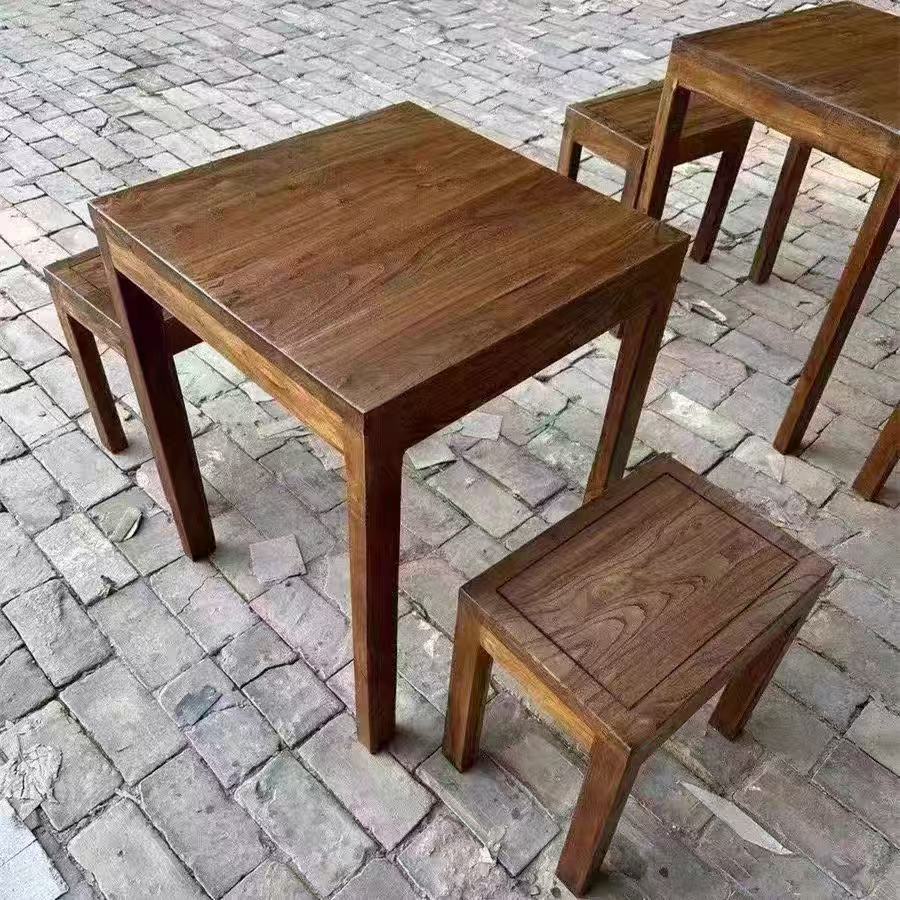 Old Elm Coffee Dining Table and Chairs Bar Cafe Noodle Shop Old Retro Log Table Restaurant All Solid Wood Square Table