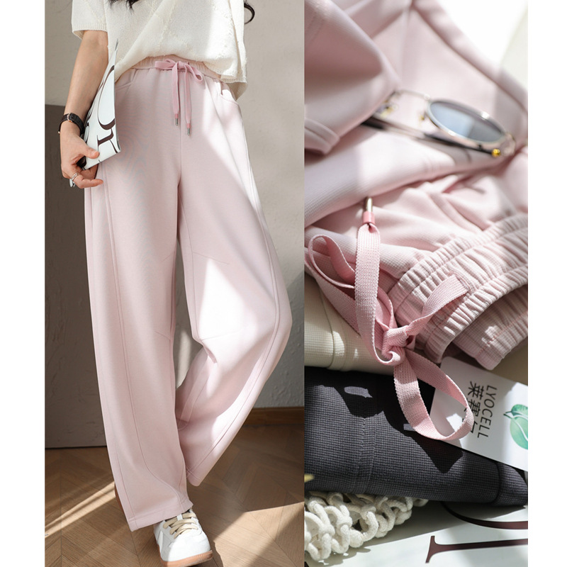 超软云柔感~立裁分割线显瘦莱赛尔弯刀裤松紧高腰宽松休闲裤女夏