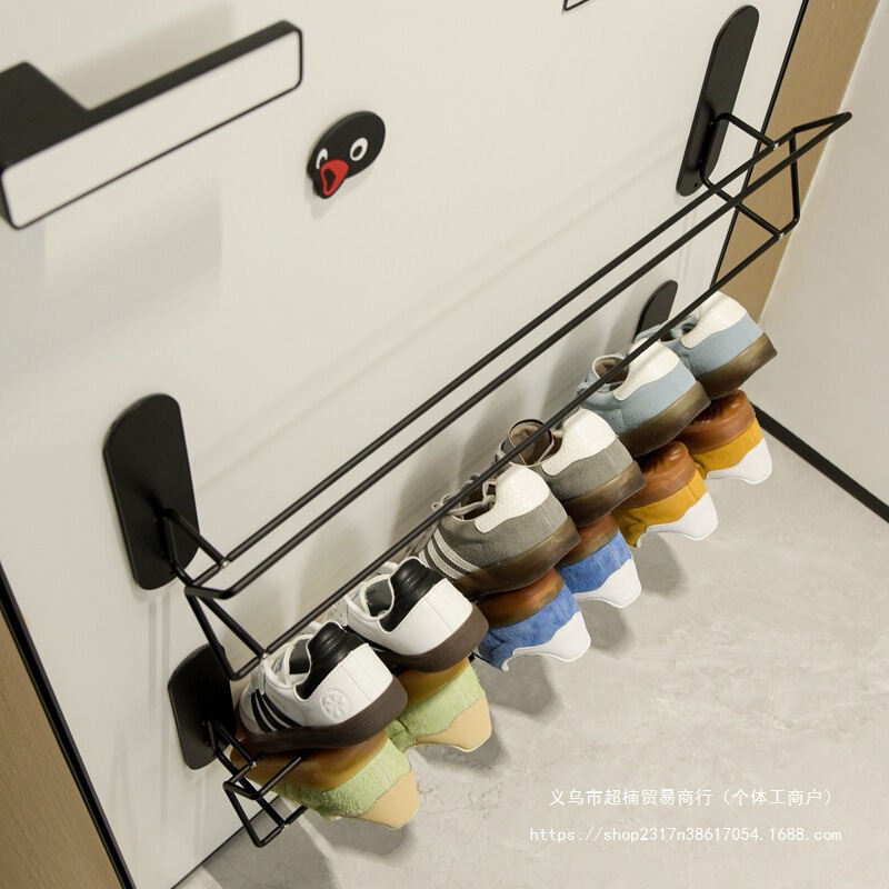Magnetic Shoe Rack for Hanging on the Wall Behind the Entrance Door, Anti-Theft Door-Mounted Storage Rack, Magnetic Slipper Holder at the Entrance, Double-Layer
