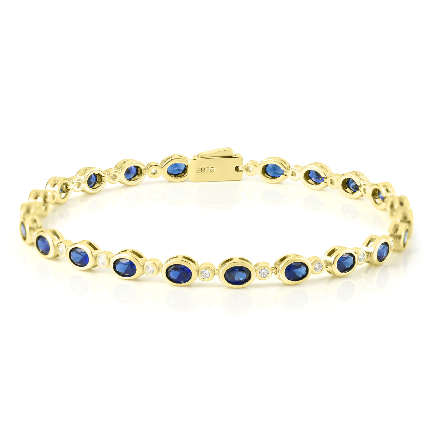 European and American Cross-Border Gemstone Bracelet for Women Niche Retro Luxury S925 Sterling Silver Plated 18K Inlaid Cultured Sapphire Bracelet