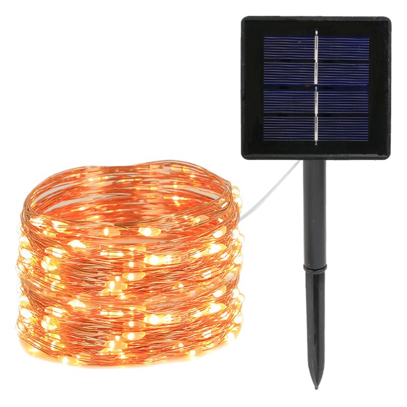 Cadena de alambre de cobre lámpara led solar lámpara de alambre de cobre al aire libre caja de batería impermeable control remoto 8 funciones lámpara decorativa de navidad