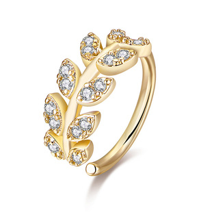 European and American ins Micro-inlaid Zircon Tree Leaf Opening Adjustable Nose Ring Nose Ornament Ear Bone Nail Body Piercing Jewelry