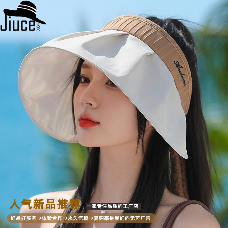 Empty Top Hat Women's Thin Summer Sun Hat Fashionable Simple Sun Hat Bow Embroidered Large Brim Sun Hat Trendy