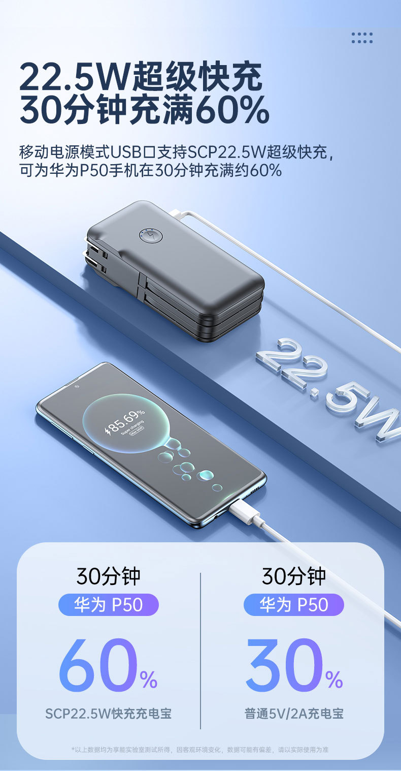 带AC插头充电宝便携墙插三合一