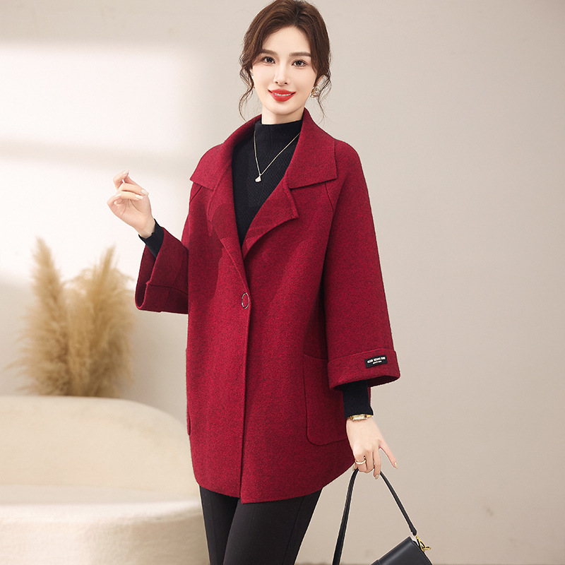 Middle-aged mother's new tit's coat western style plus size spring and autumn top casual middle-aged and elderly women's woolen trench coat