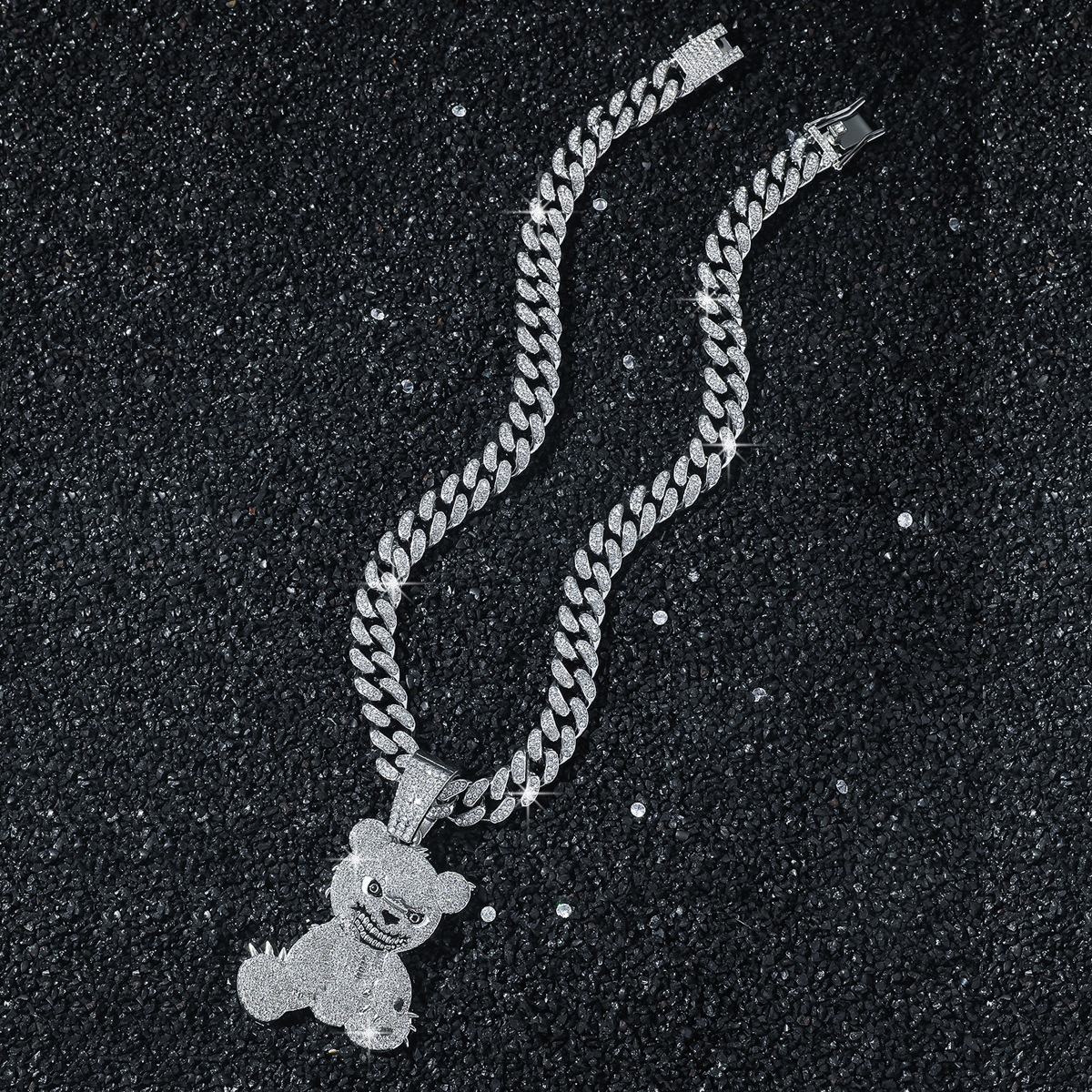 Ventas transfronterizas hiphop oso sonrisa colgante cadena cubana colgante de diamantes lleno club nocturno Bungee moda collar de rap masculino
