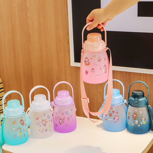 New Summer Children's Straw Straw Drinking Cup Potbelly Cup Portable Large Capacity Student Plastic Cup Gift Wholesale